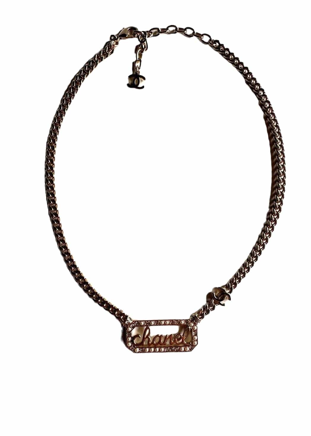 Chanel Framed Wordmark Strass Choker Necklace SKC1684