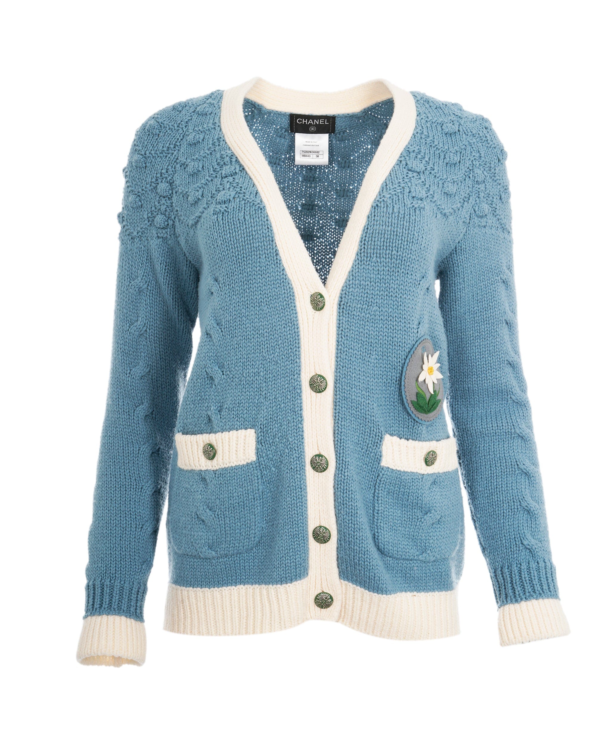 Chanel Blue Cardigan with Floral Patch UKL1395