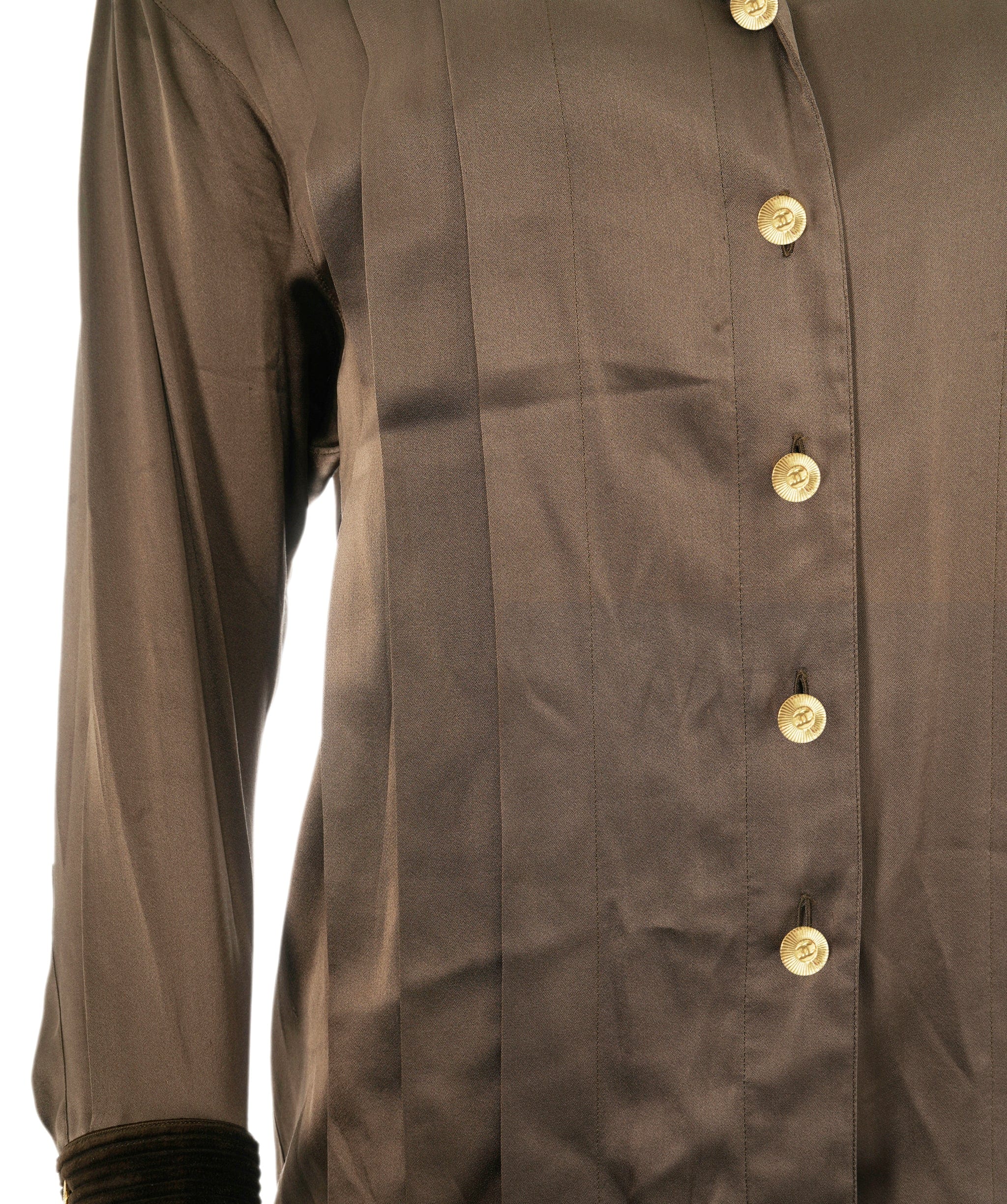 Chanel Brown Silk Shirt with Gold Button ALC1167