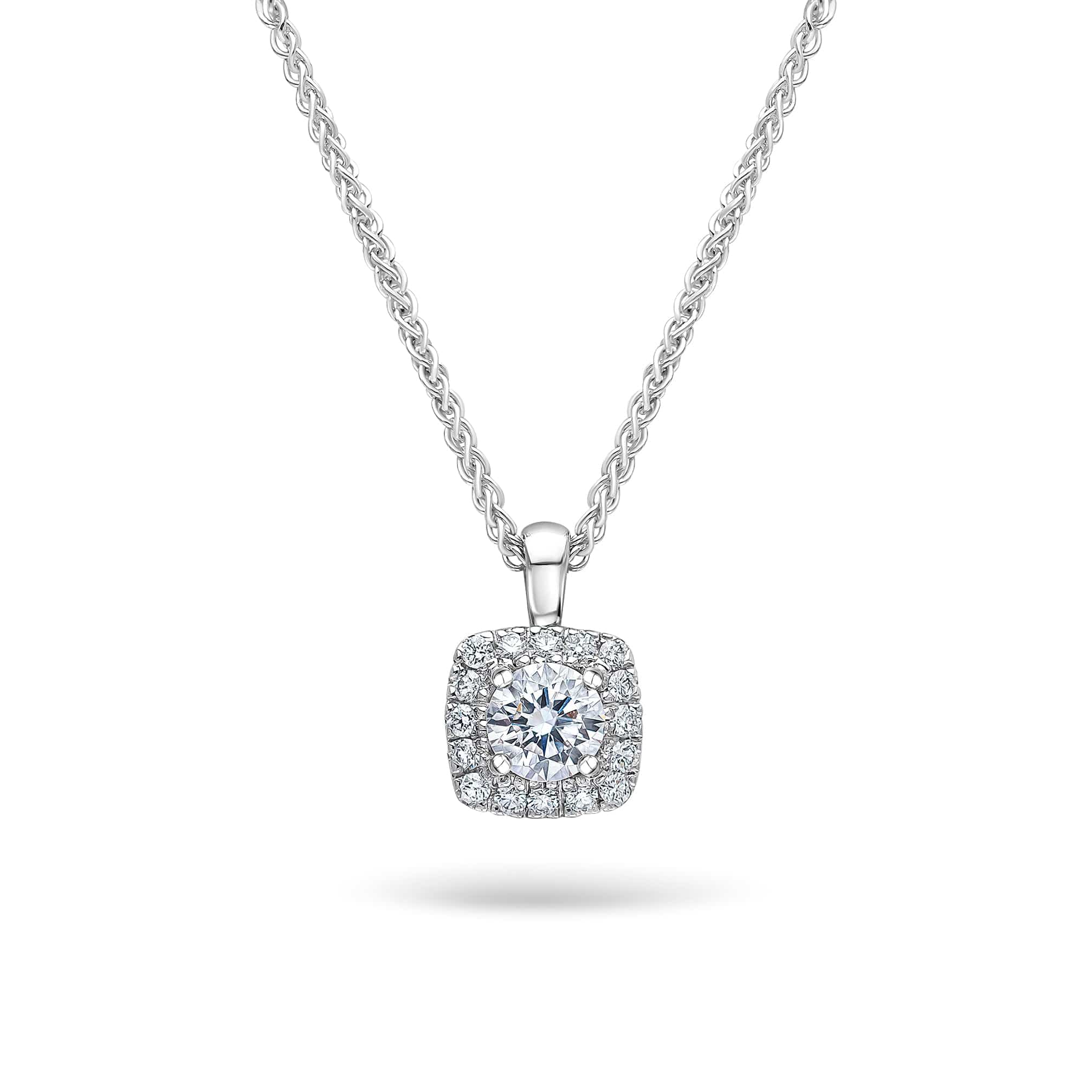 Brilliant-cut diamond (0.50ct, GIA G colour, SI2 clarity) halo pendant white gold necklace AHC1888