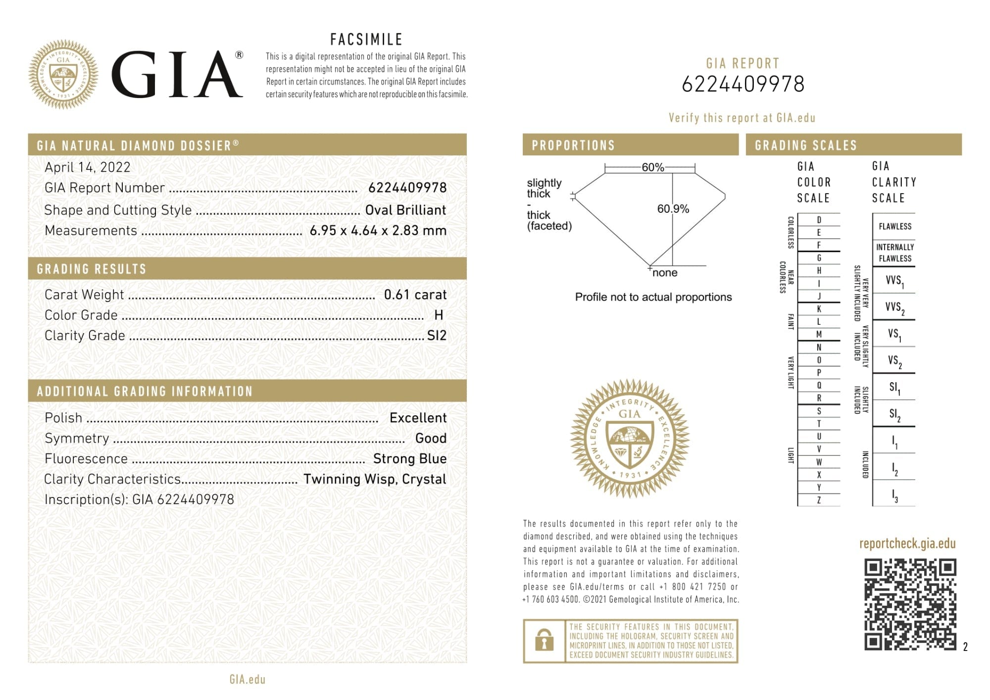 Nour GIA Certified 0.61 Ct Oval cut H SI2 Loose Diamond