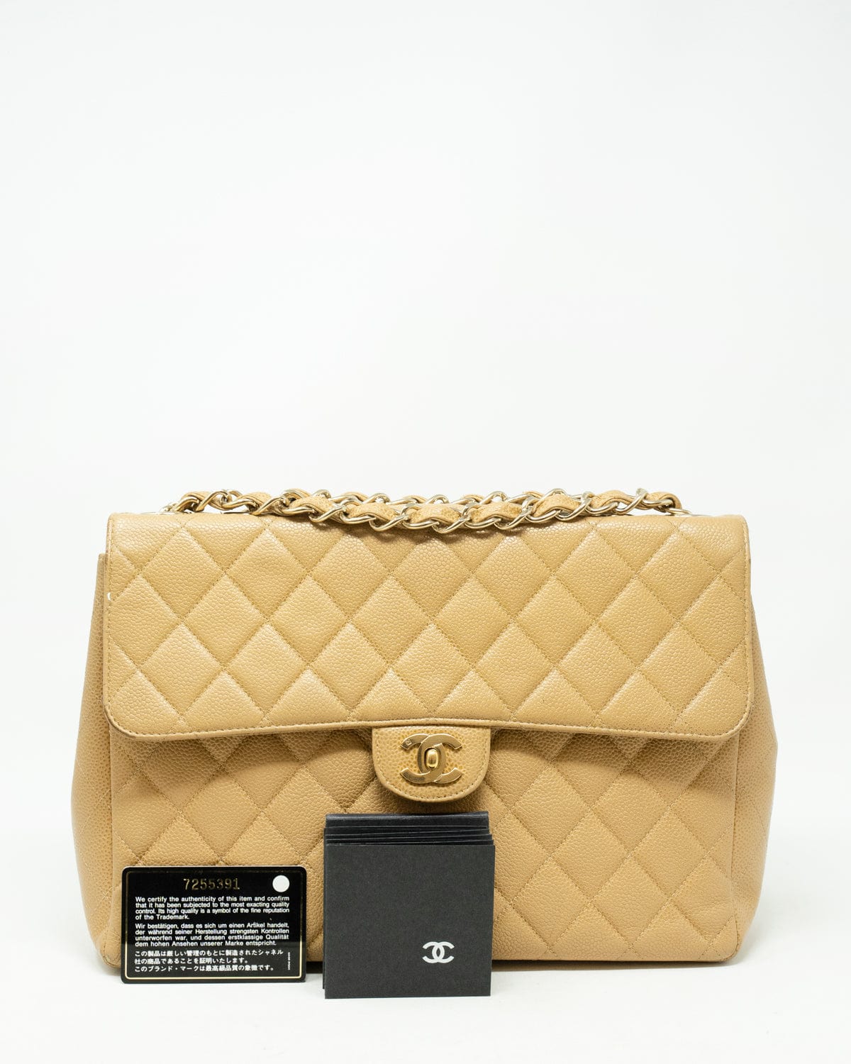 Chanel jumbo beige caviar single flap bag with GHW AJL0012