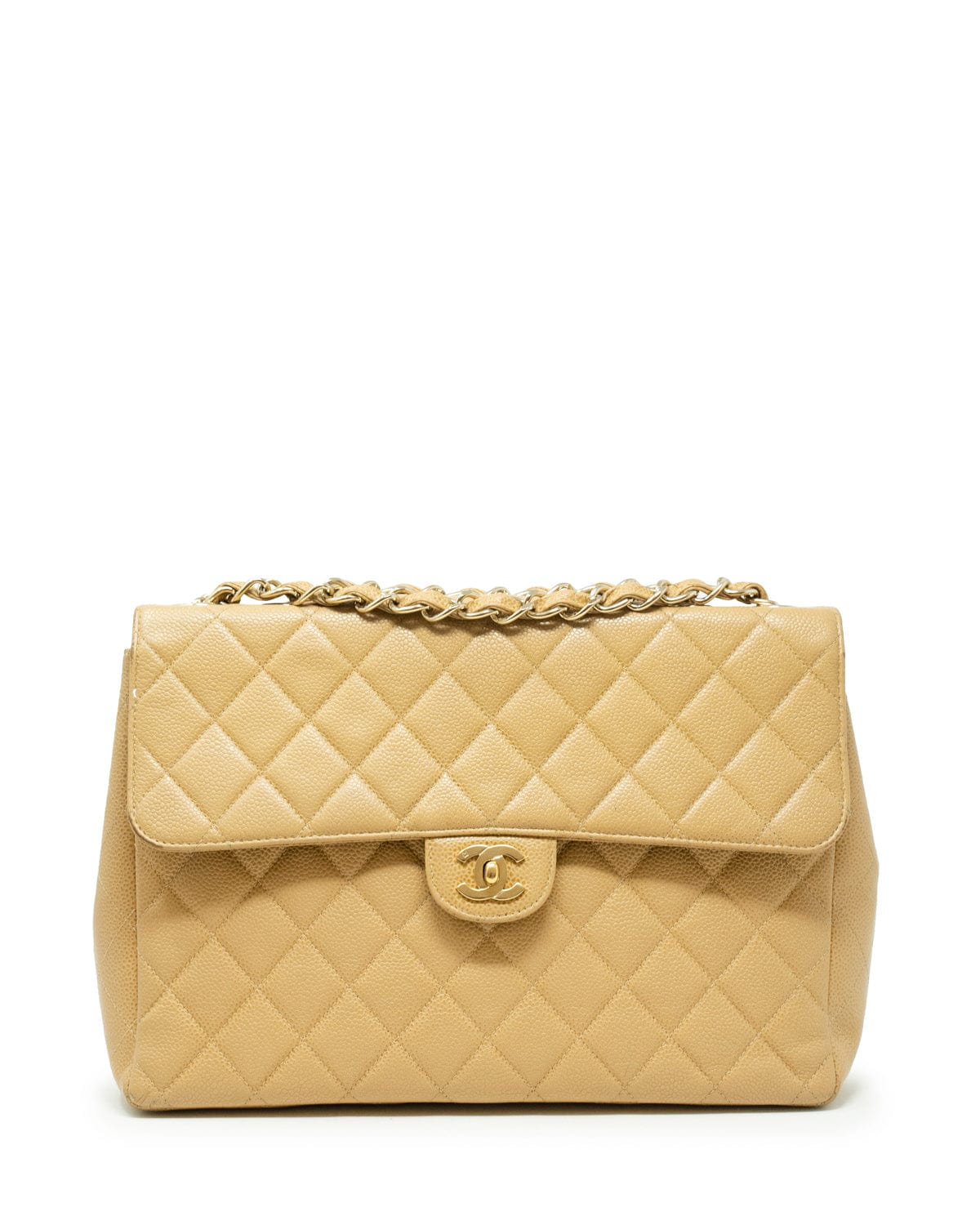 Chanel jumbo beige caviar single flap bag with GHW AJL0012