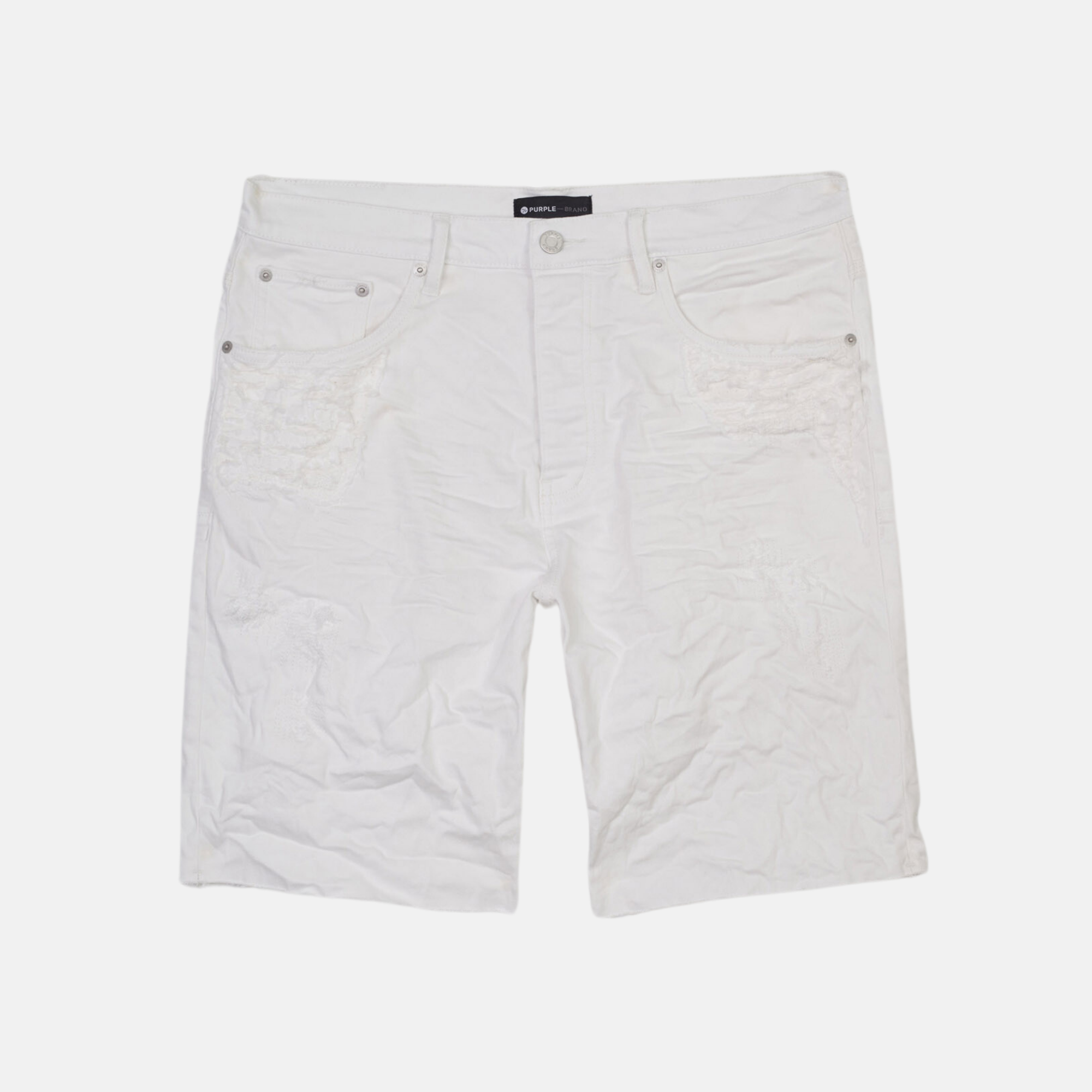 Purple Brand White Quilted Destroy Pocket Shorts