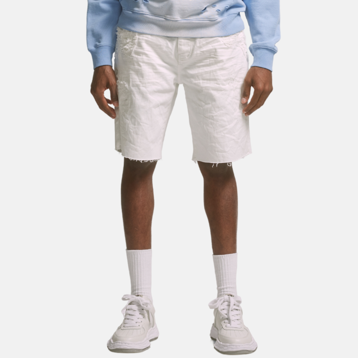 Purple Brand White Quilted Destroy Pocket Shorts