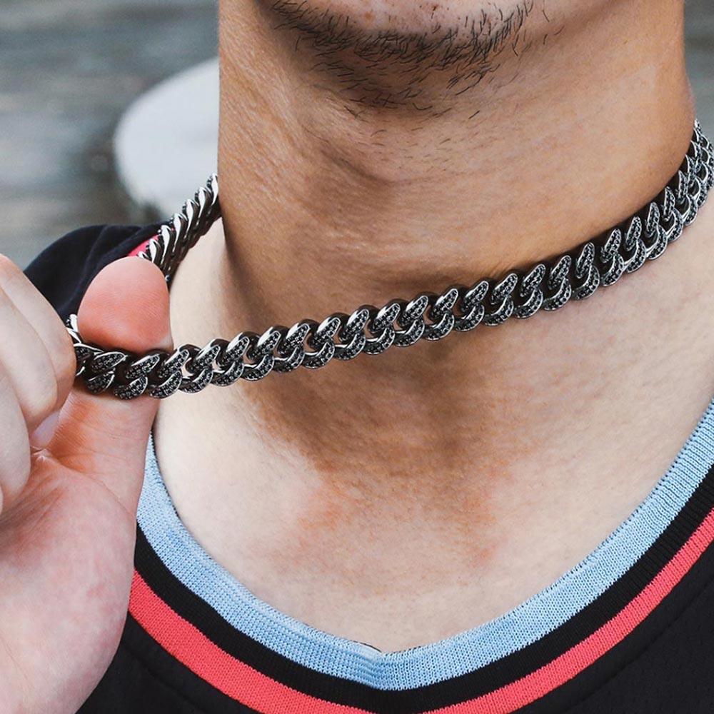 12mm Black Iced Miami Cuban Link Chain