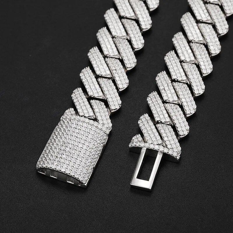 19mm S925 Sterling Silver Diamond Iced Prong Cuban Chain