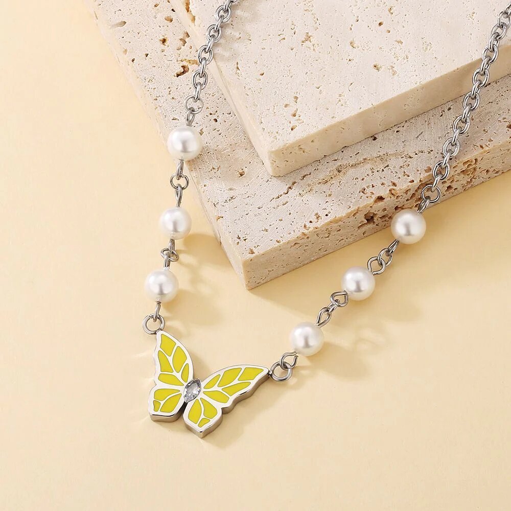 6mm Pearl Necklace with Butterfly for Women
