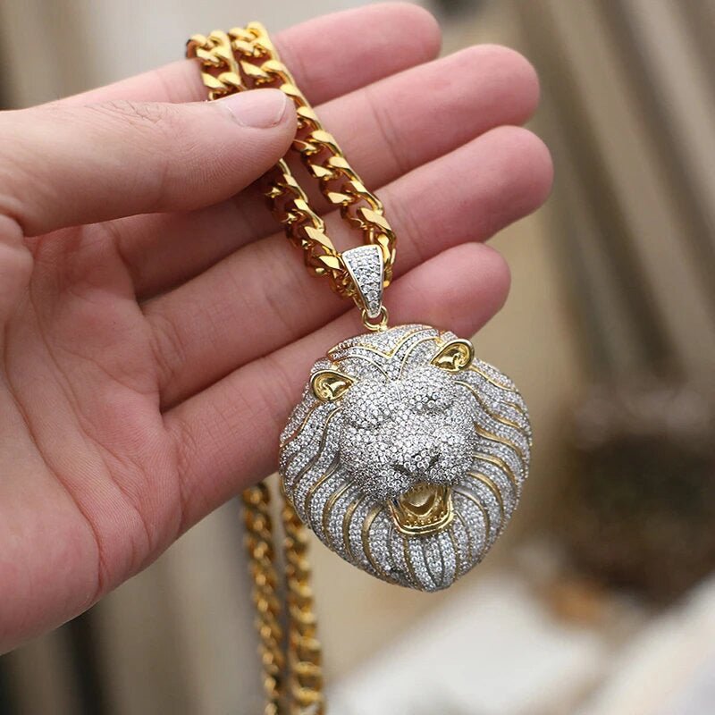 Iced Big Lion XL Head Pendant