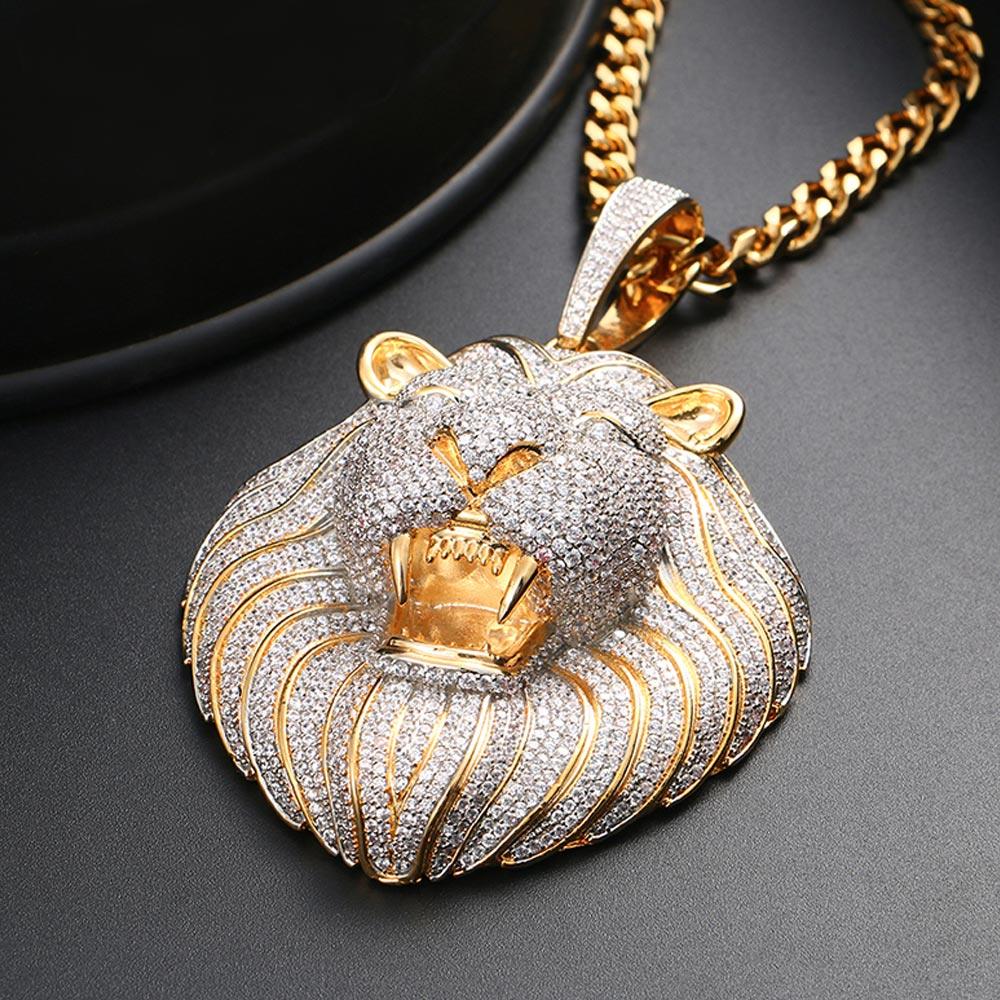 Iced Big Lion XL Head Pendant