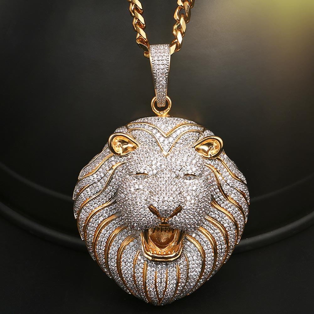 Iced Big Lion XL Head Pendant