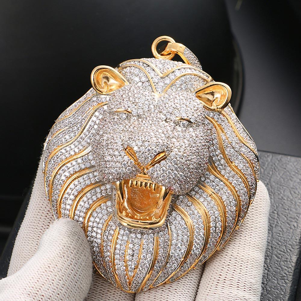 Iced Big Lion XL Head Pendant