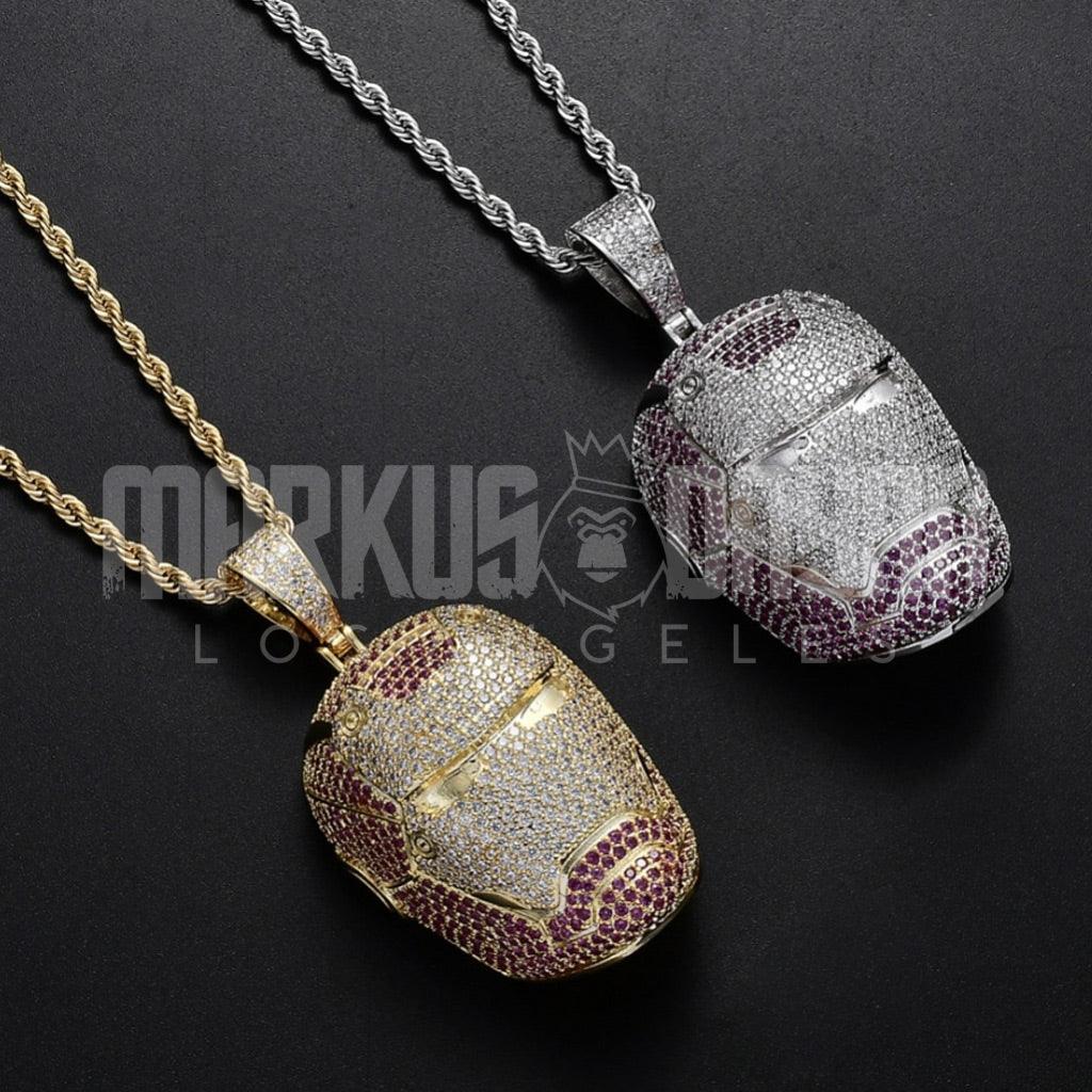 Iced Color The Avengers Ironman Pendant 14K Gold