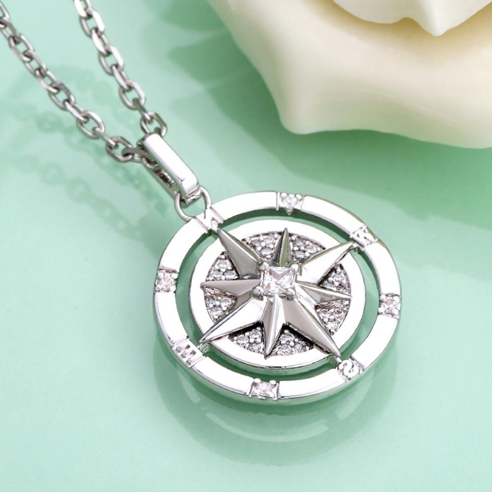 Iced Compass Pendant Necklace in White Gold/14K Gold/Rose Gold