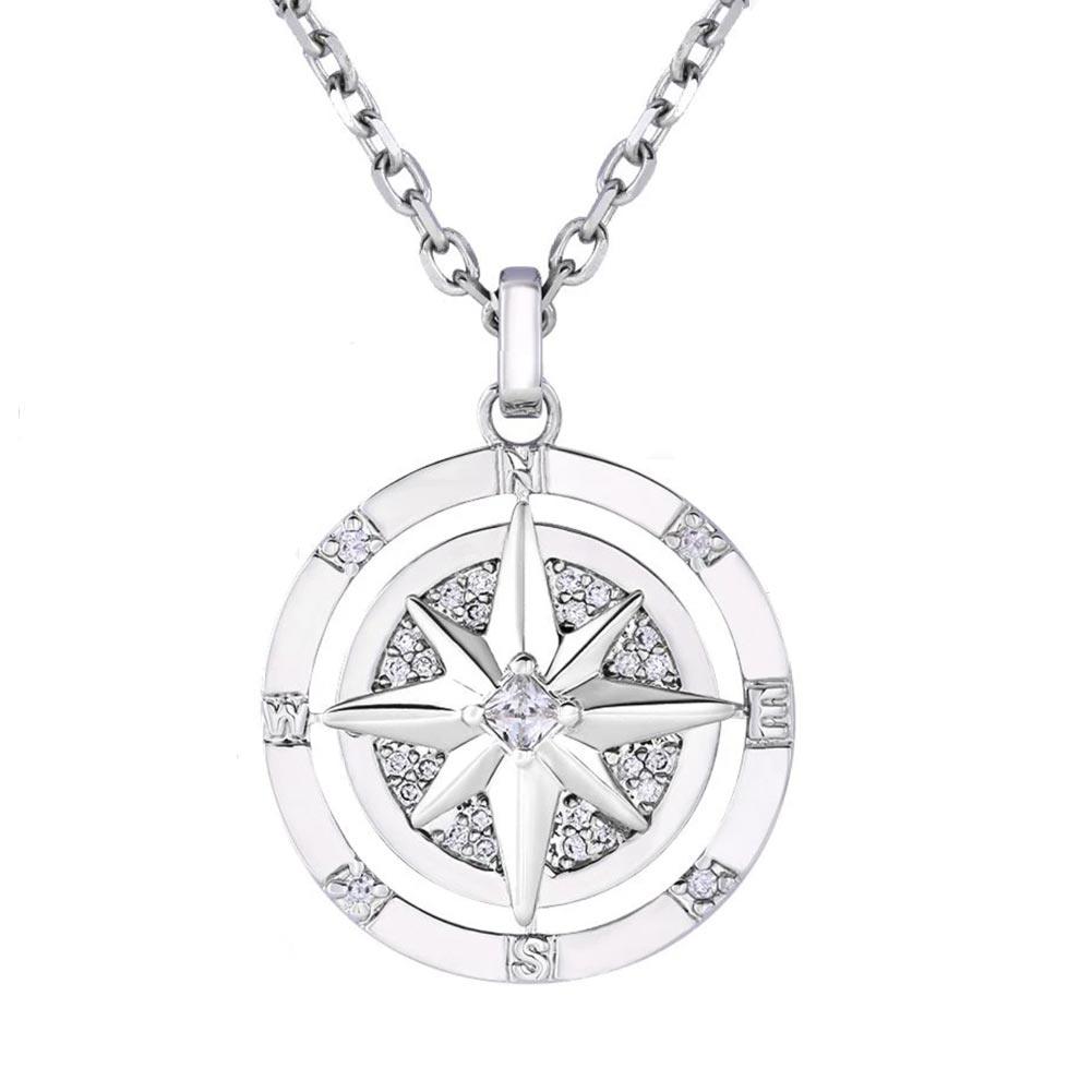 Iced Compass Pendant Necklace in White Gold/14K Gold/Rose Gold