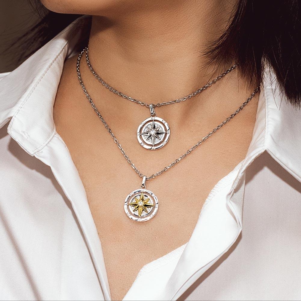 Iced Compass Pendant Necklace in White Gold/14K Gold/Rose Gold Women