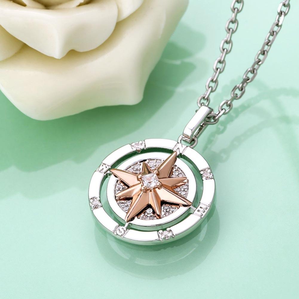 Iced Compass Pendant Necklace in White Gold/14K Gold/Rose Gold Women