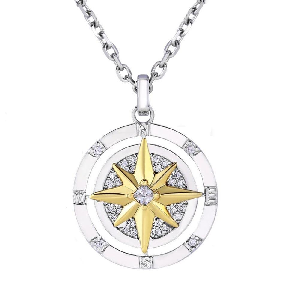 Iced Compass Pendant Necklace in White Gold/14K Gold/Rose Gold Women