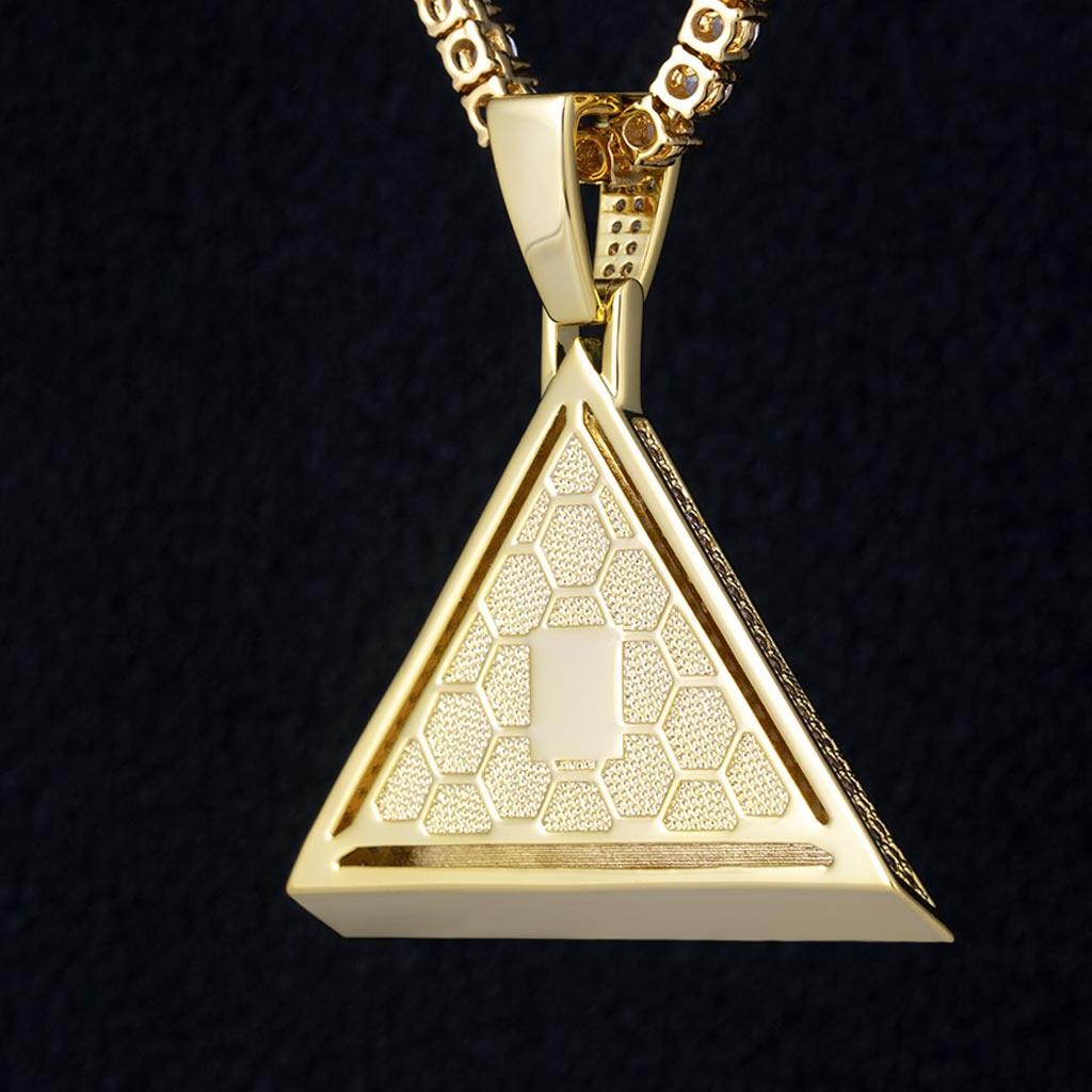 Iced Eye of Horus Pyramid Egyptian Pendant 14K Gold