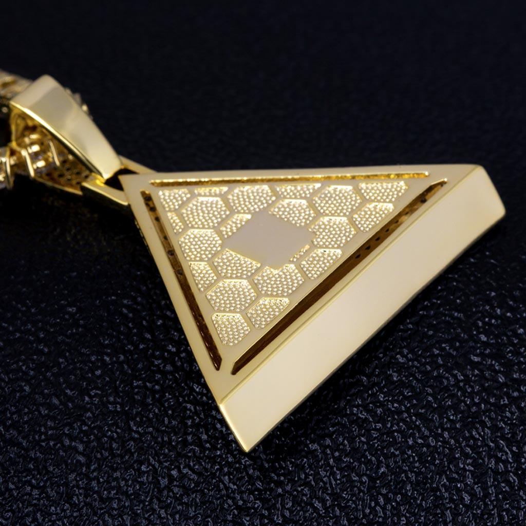 Iced Eye of Horus Pyramid Egyptian Pendant 14K Gold