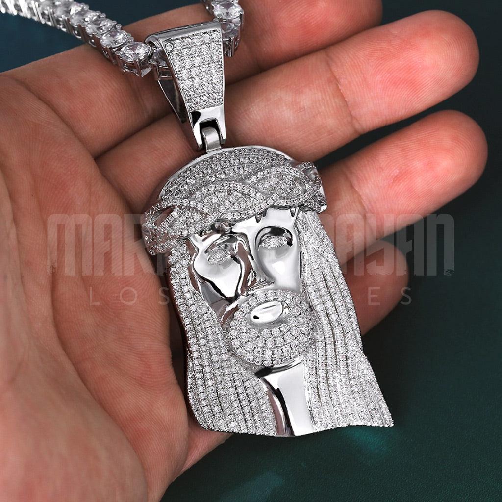 Iced Jesus Head Large Pendant 14K Gold