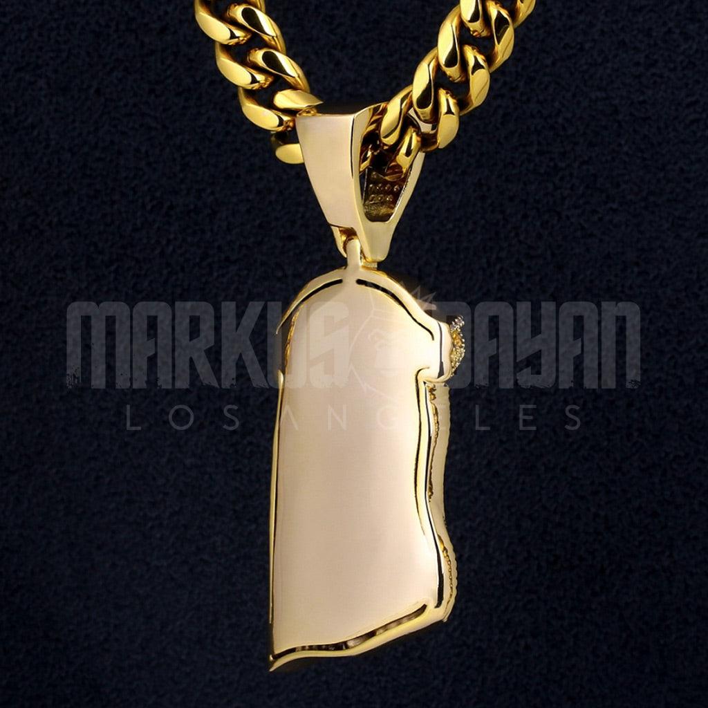 Iced Jesus Head Large Pendant 14K Gold