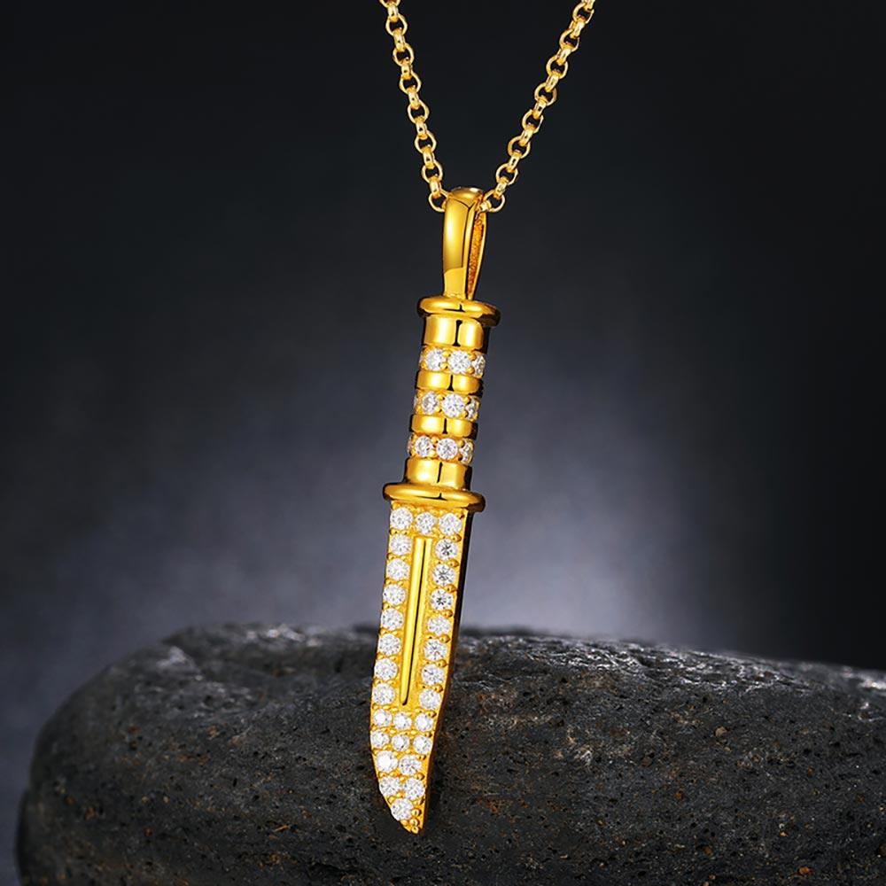 S925 Moissanite Knife Pendant Charm Necklace 18K Gold