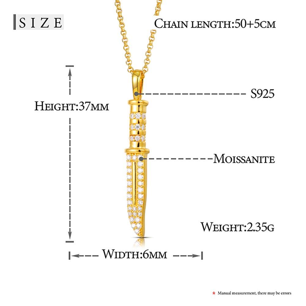 S925 Moissanite Knife Pendant Charm Necklace 18K Gold