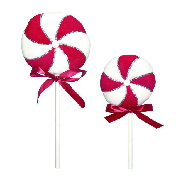 Fabric Holiday Peppermint Lollipop Stick Decor Two Sizes