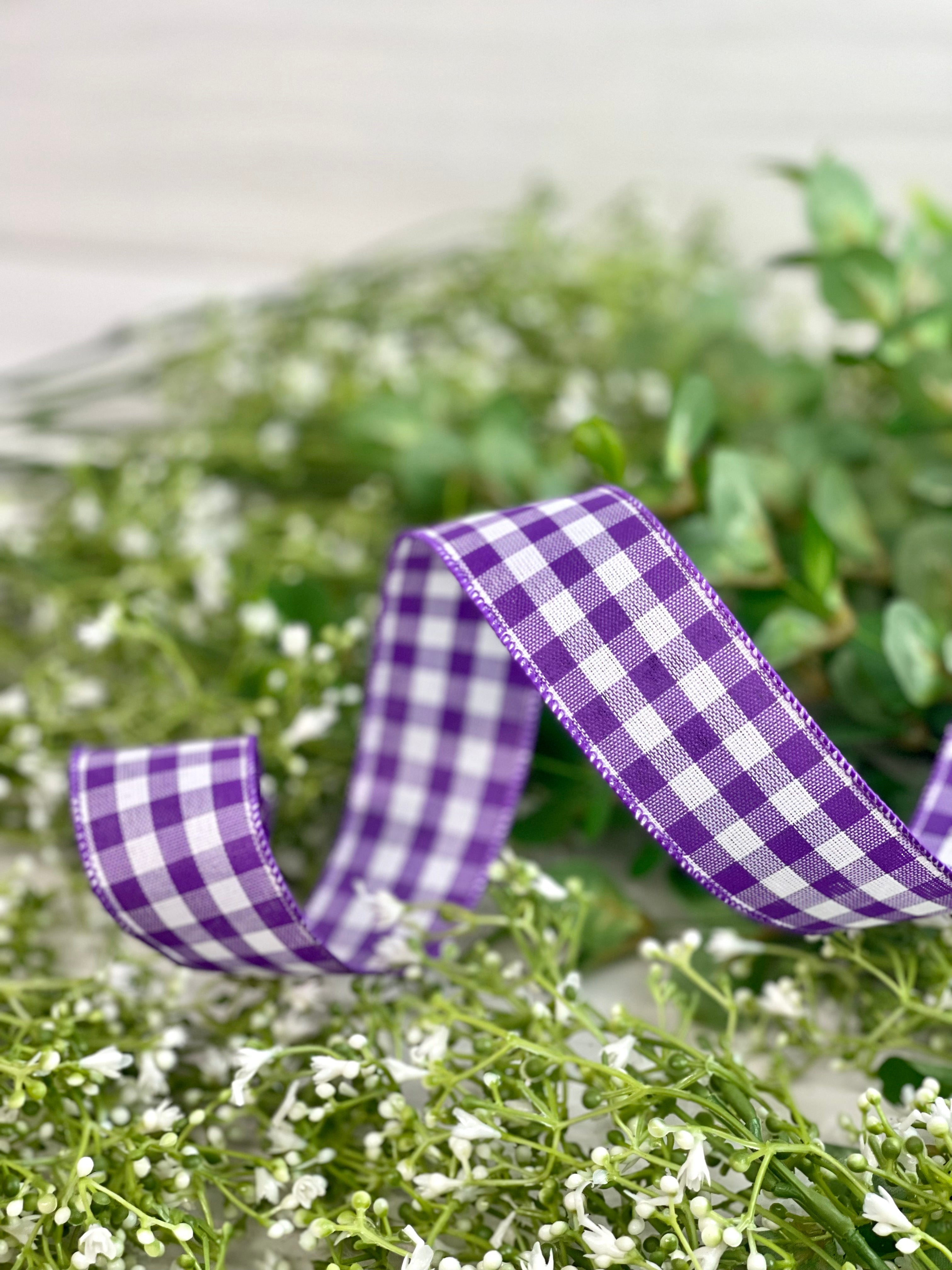 1.5 Inch By 50 Yard Purple And White Gingham Check Ribbon