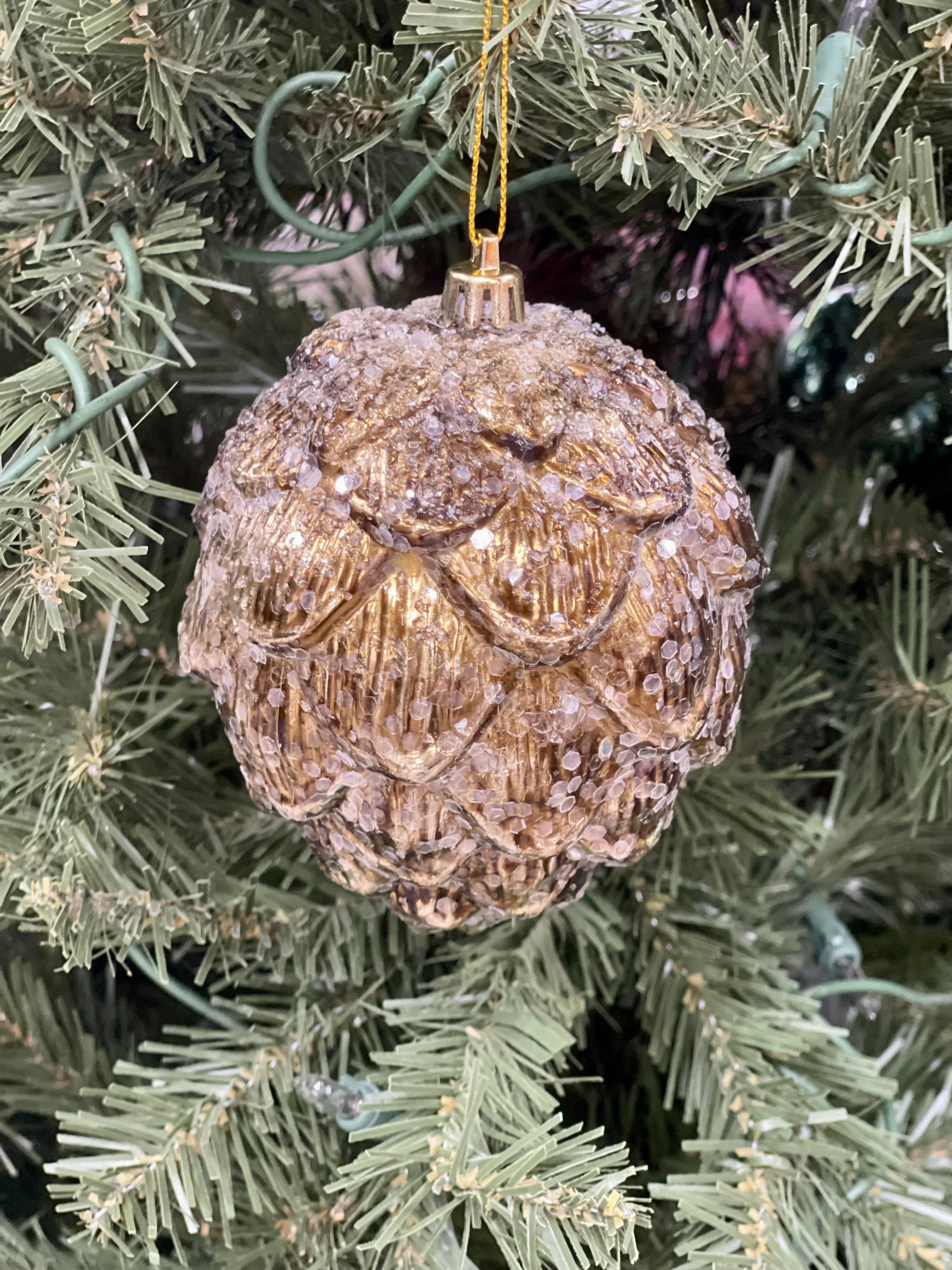 4 Inch Champagne Ice Artichoke Ornament