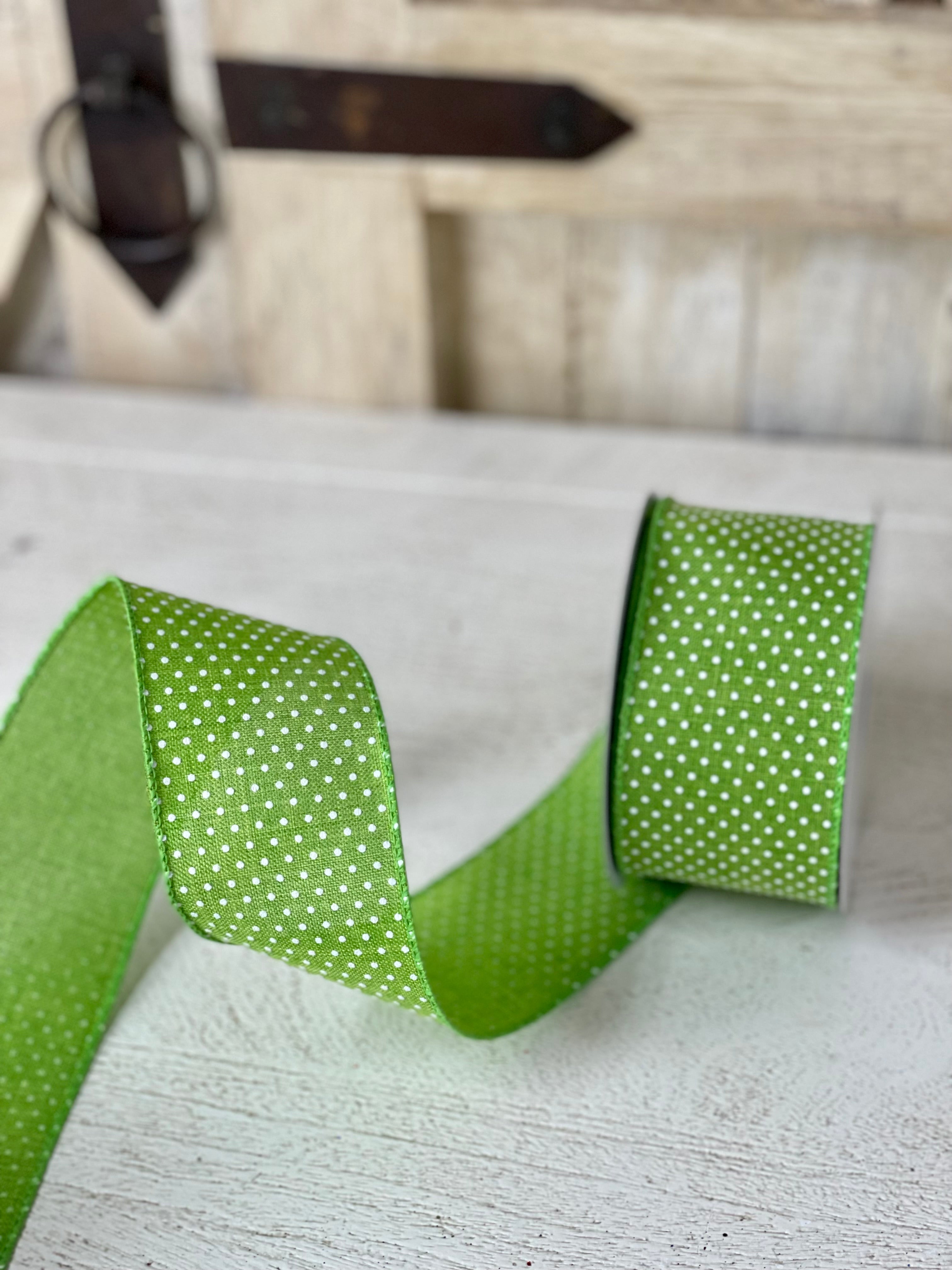 2.5 Inch By 10 Yard Green Background With White Microdot Ribbon