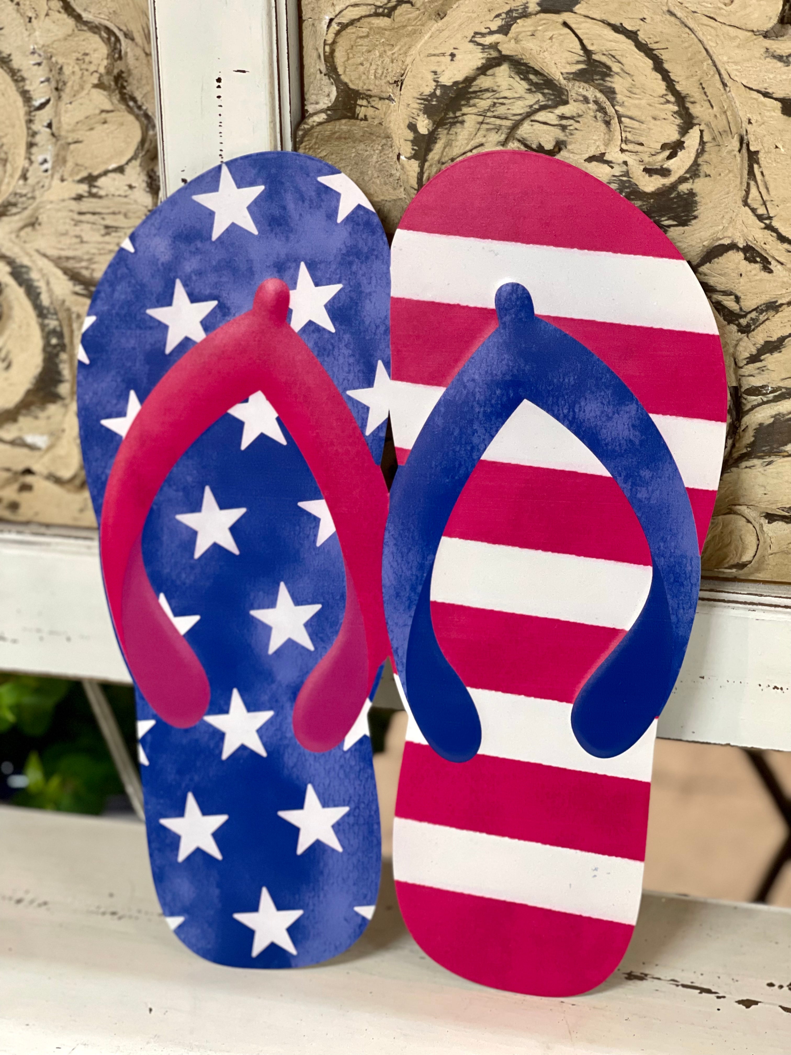 American Flag Metal Flip Flops Sign