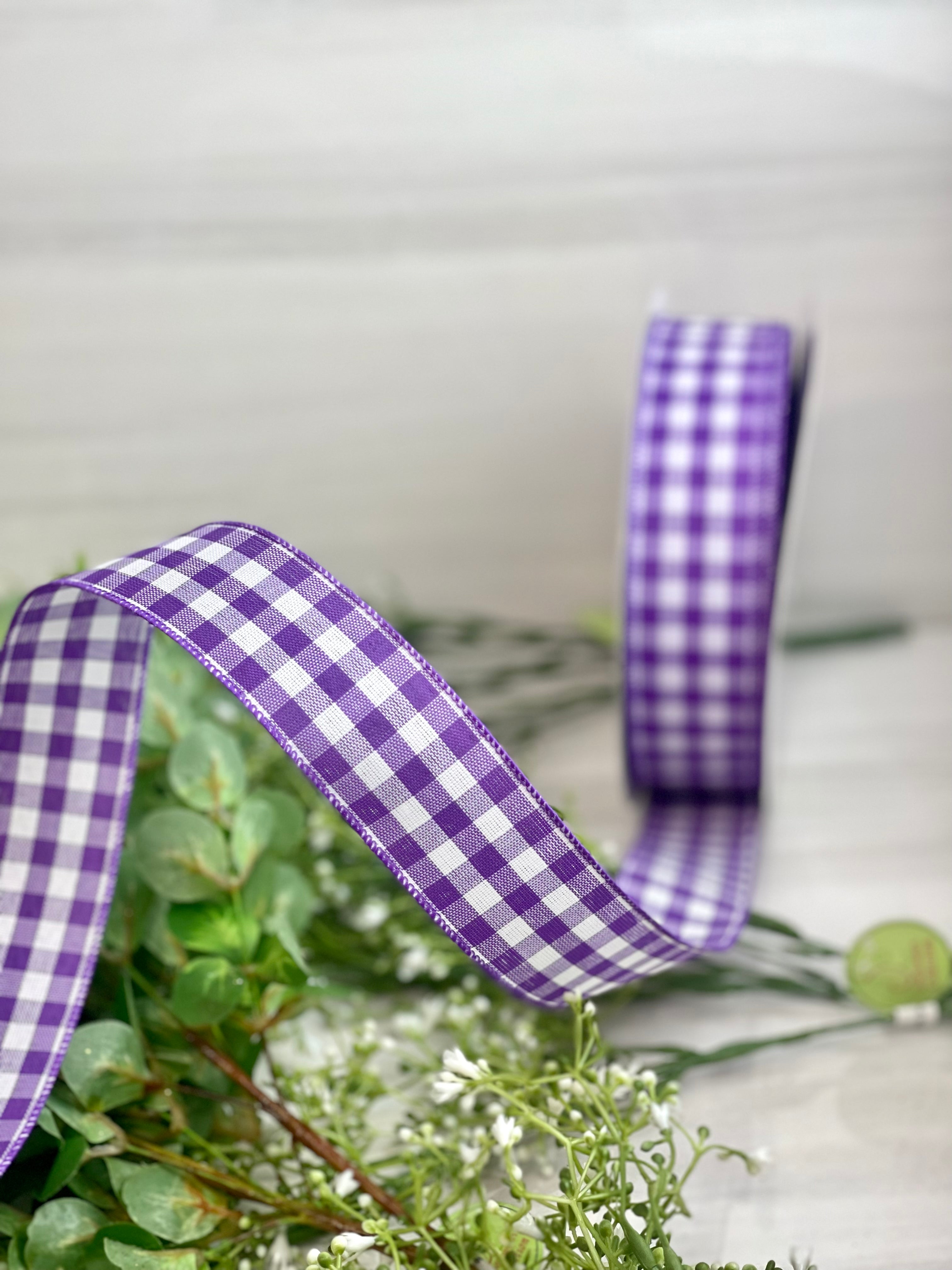 1.5 Inch By 50 Yard Purple And White Gingham Check Ribbon