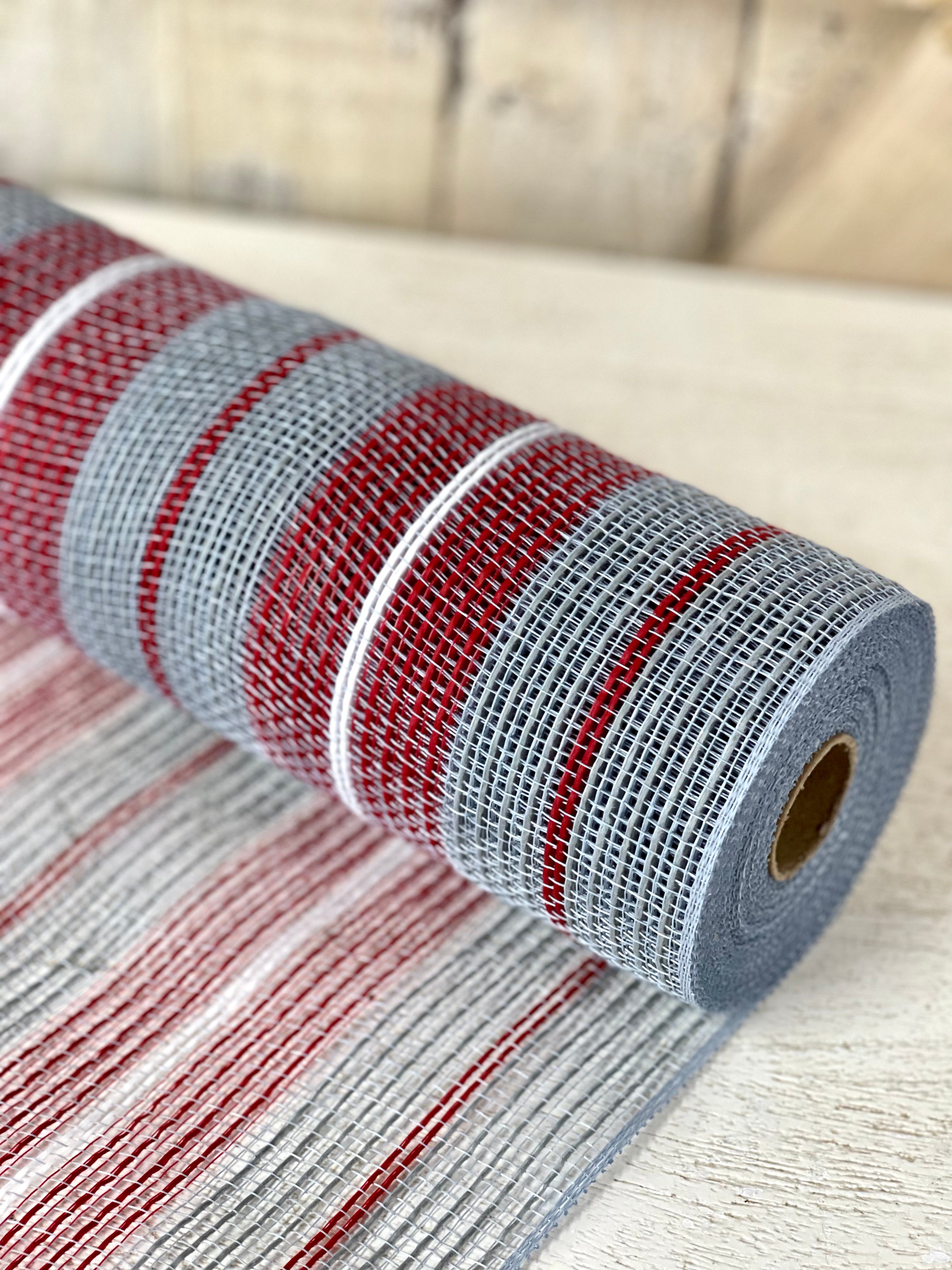 10.25 Inch By 10 Yard Gray Red And White Jute Striped Netting