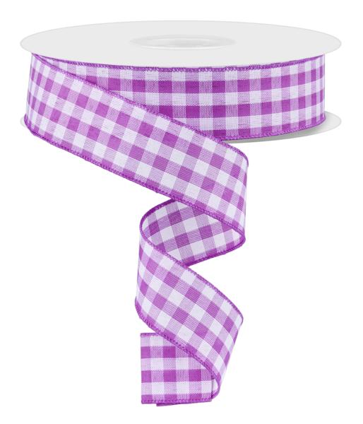 1.5 Inch By 50 Yard Purple And White Gingham Check Ribbon