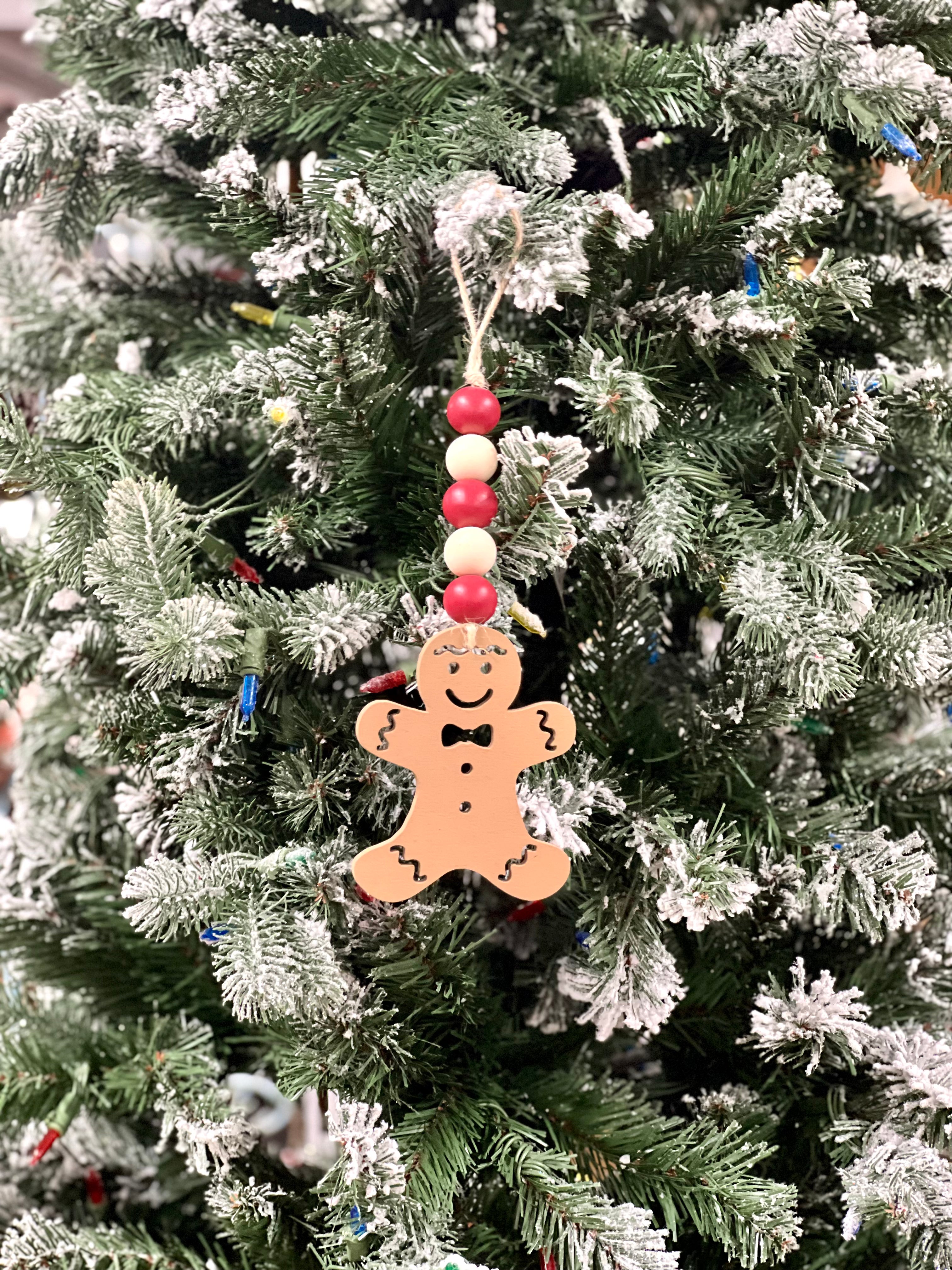 Gingerbread Wood Beaded Christmas Ornament