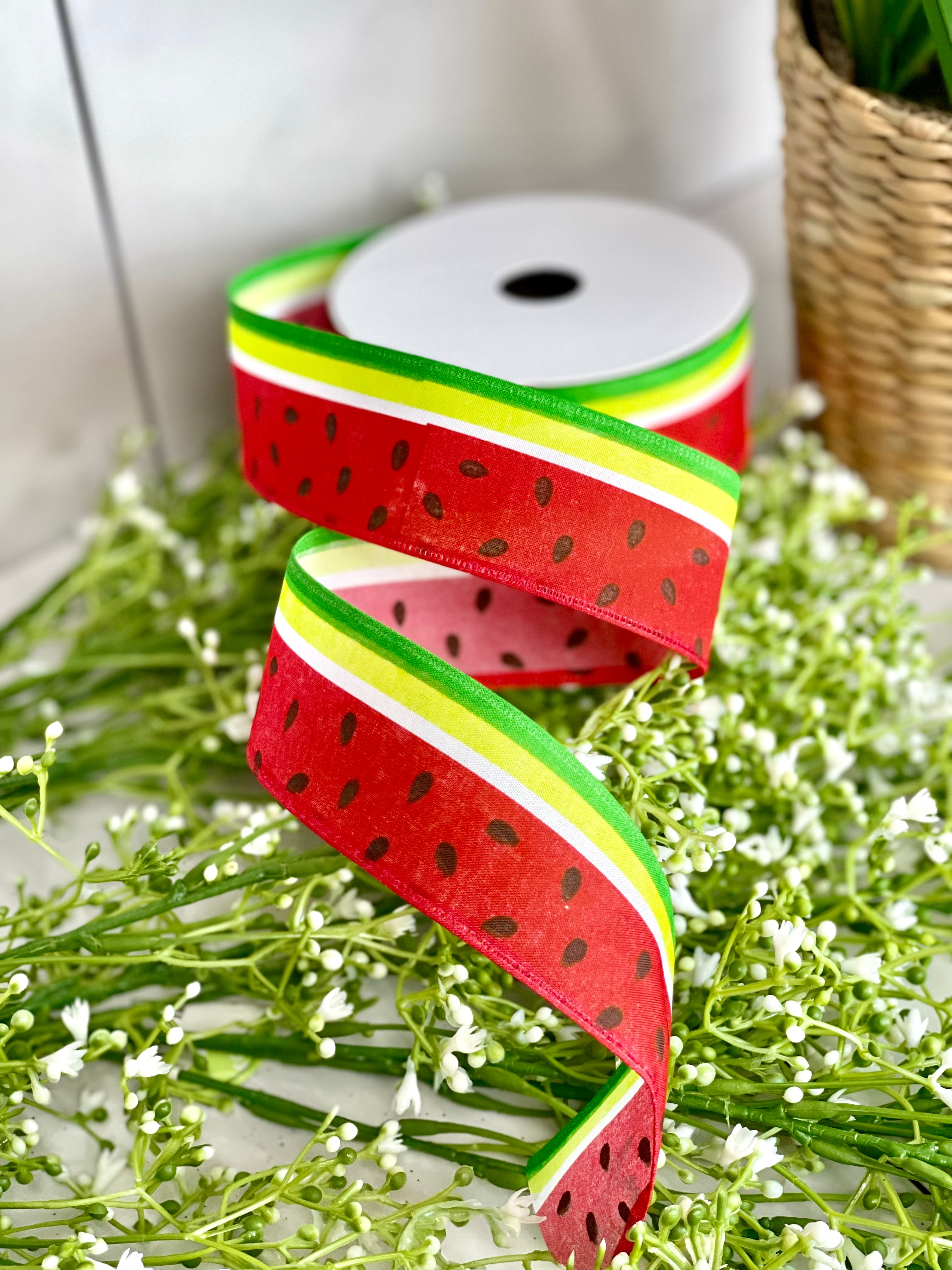 1.5 Inch By 10 Yard Watermelon Slice Green Stripe Ribbon