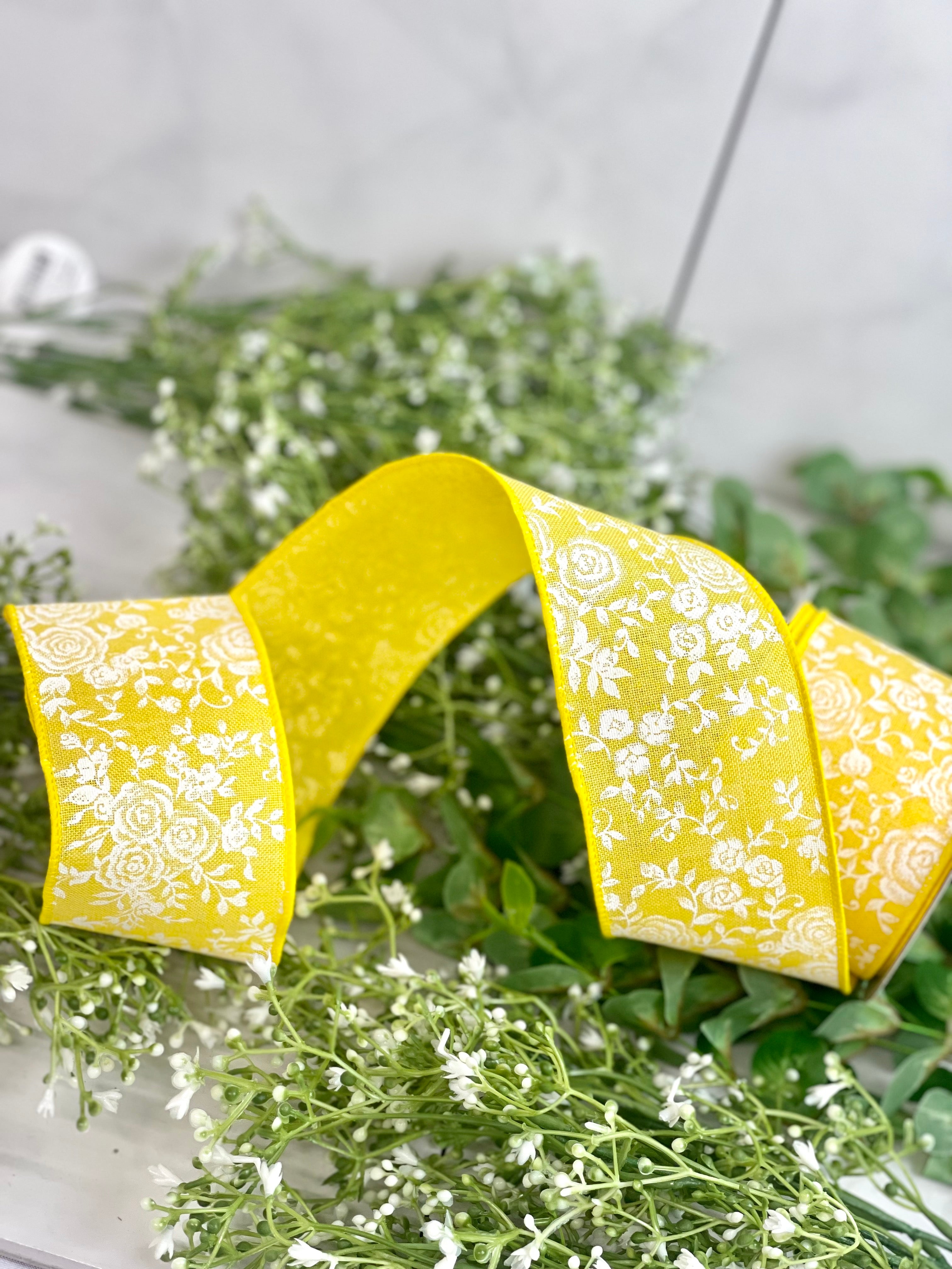 2.5 Inch By 10 Yard Yellow Mini Rose Ribbon