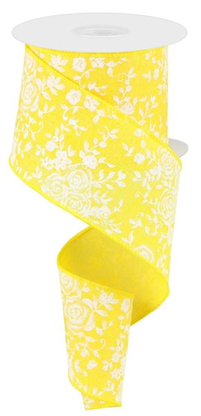 2.5 Inch By 10 Yard Yellow Mini Rose Ribbon