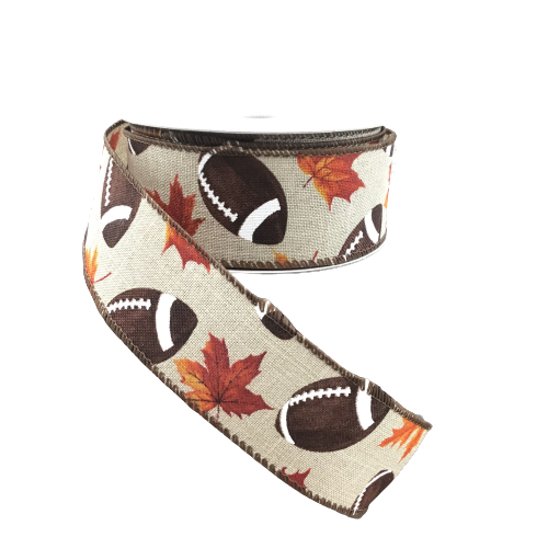 1.5 Inch Football Ribbon With Fall Leaves