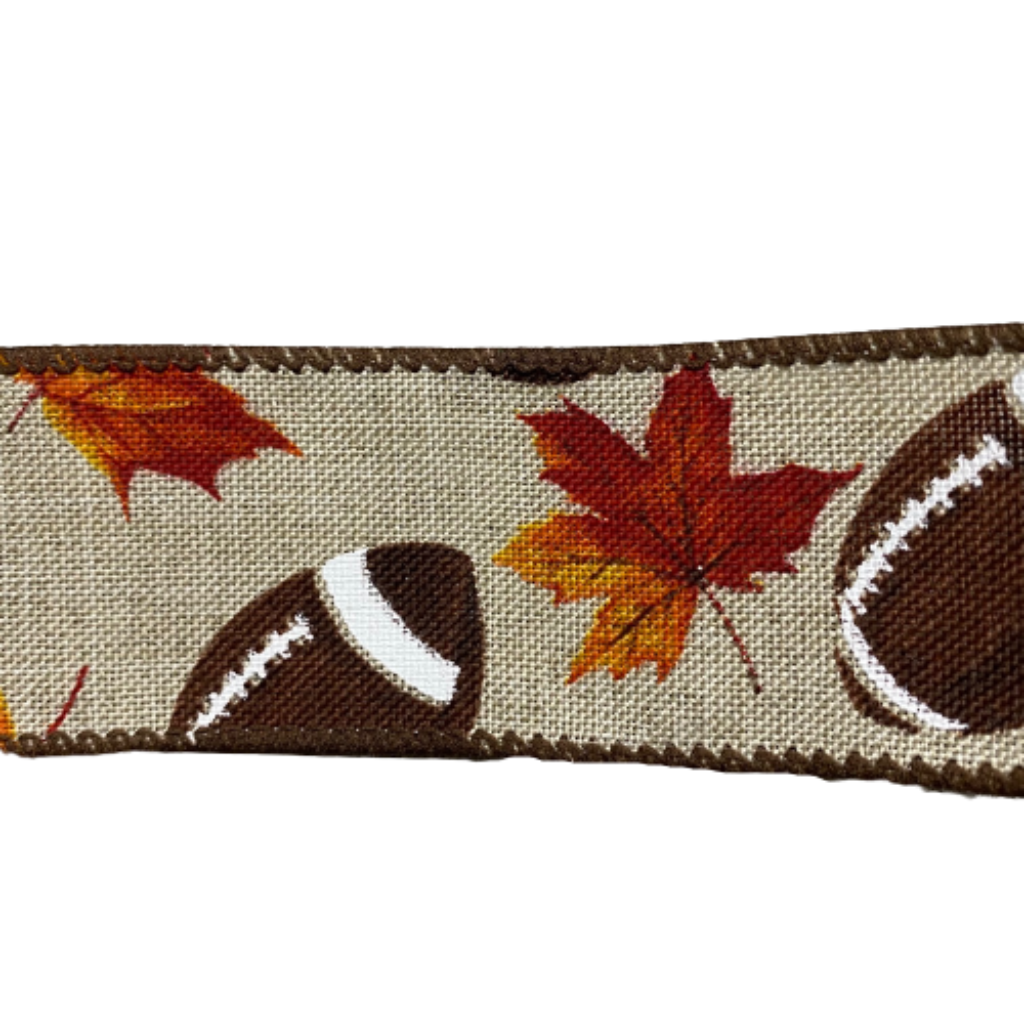 1.5 Inch Football Ribbon With Fall Leaves