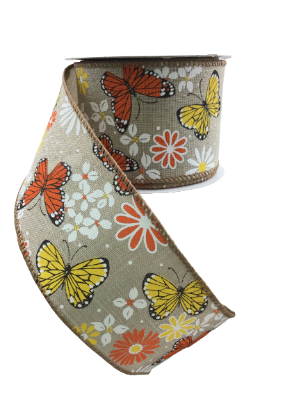 2.5 Inch Butterfly And Daisy Ribbon