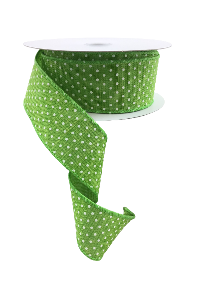 1.5 Inch By 10 Yard Lime Green White Polka Dot Ribbon