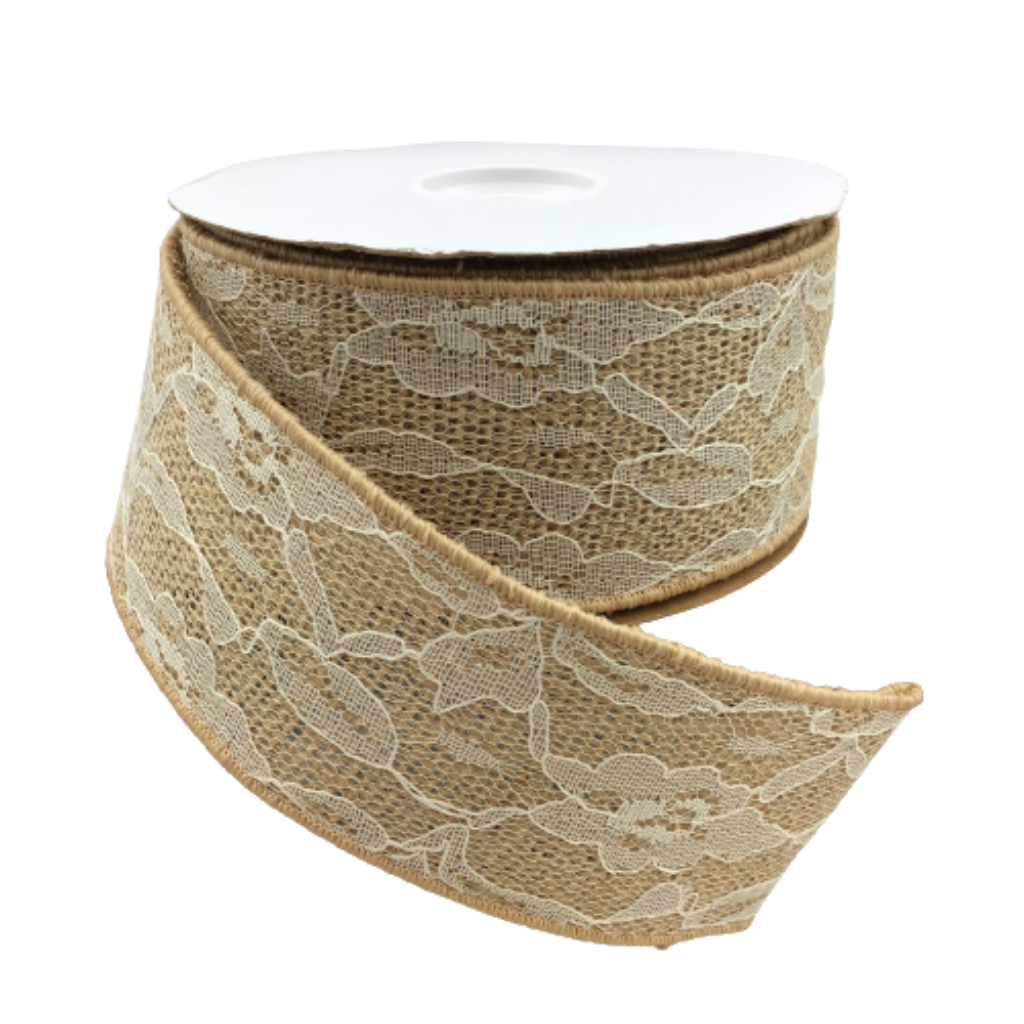 Natural Laced Burlap 2.5 Inch Wired Ribbon