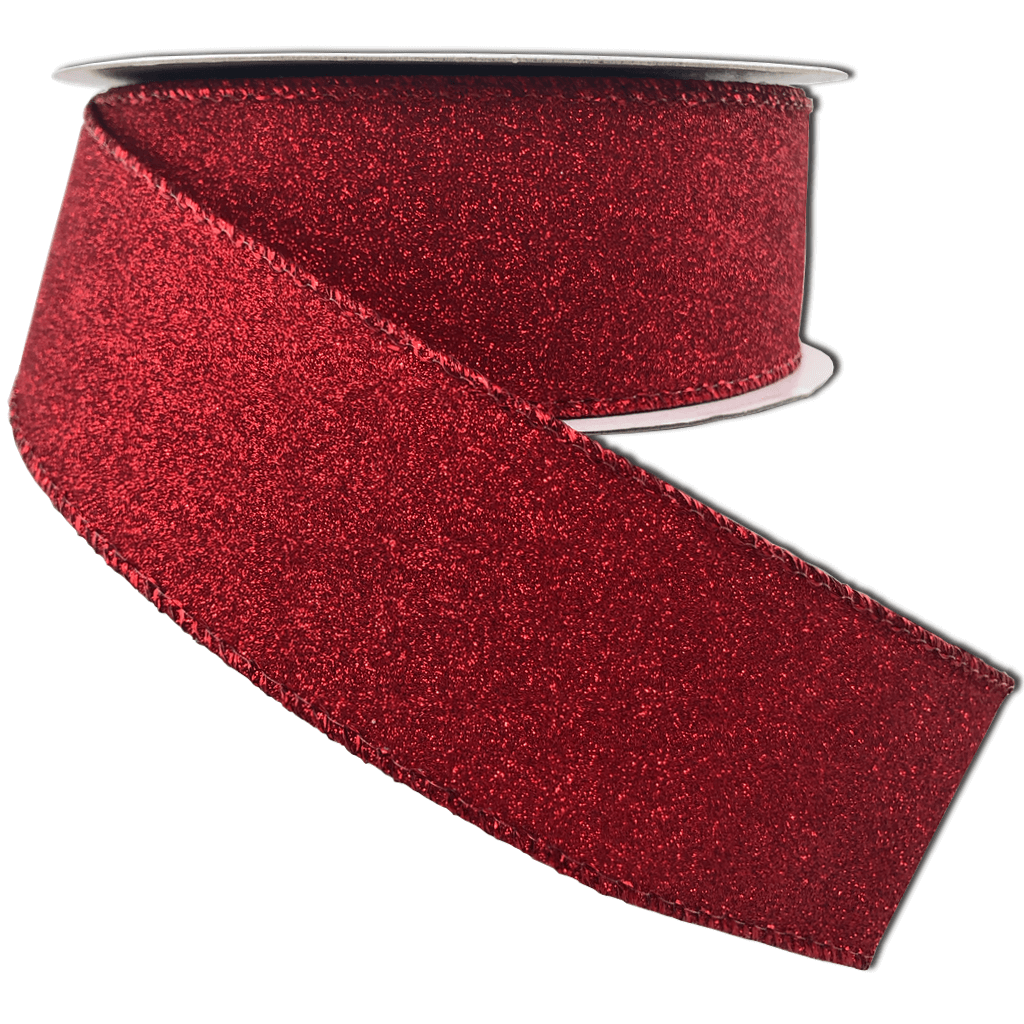 1.5 Inch 10 Yard Red All Flat Glitter Ribbon