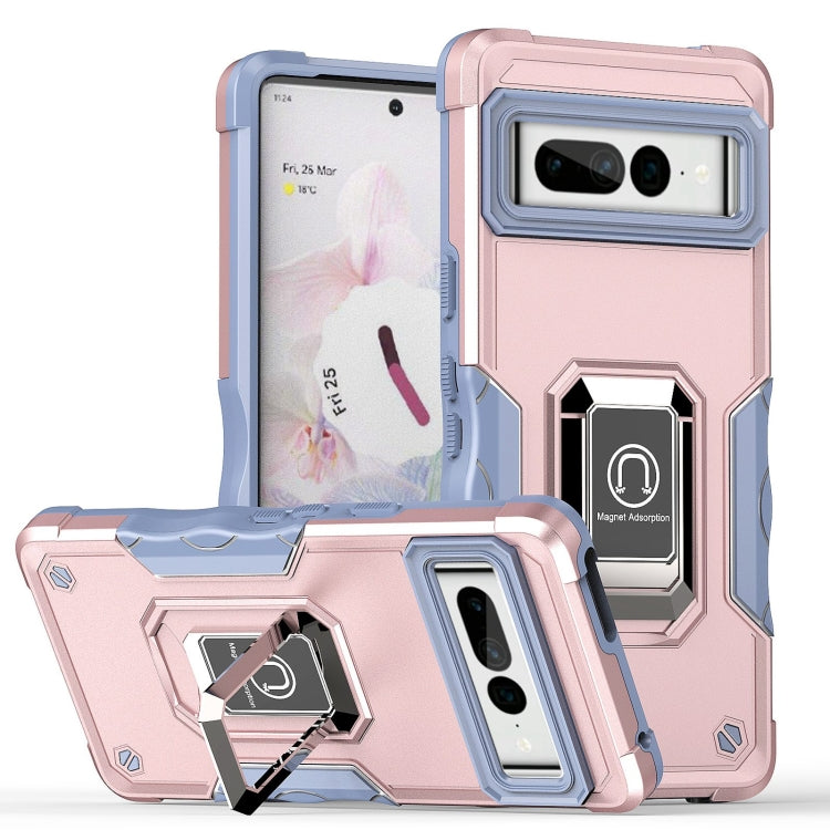 For Google Pixel 7 Pro 5G Ring Holder Non-slip Armor Phone Case(Rose Gold)