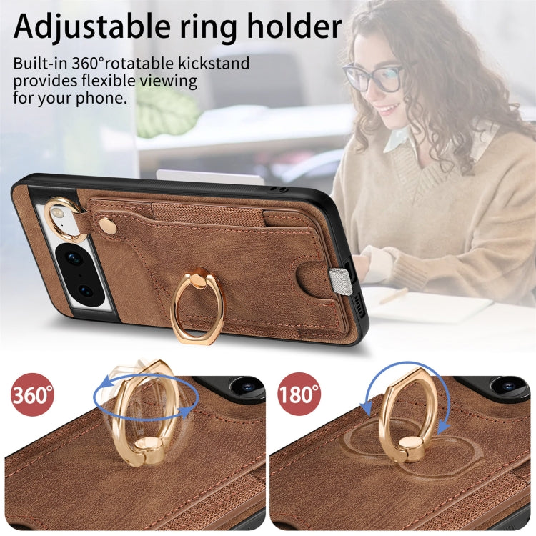 For Google Pixel 8 Retro Skin-feel Ring Card Bag Phone Case with Hang Loop(Brown)