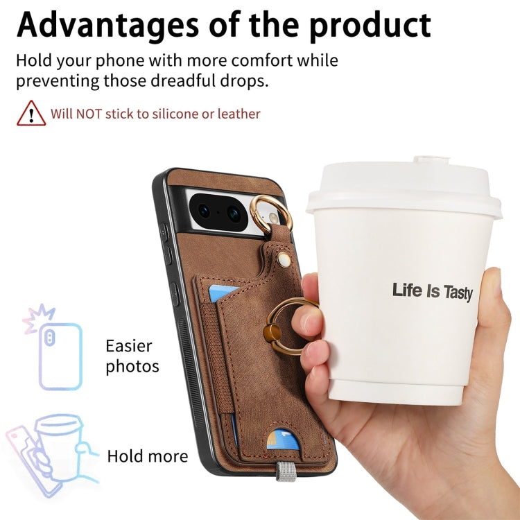 For Google Pixel 8 Retro Skin-feel Ring Card Bag Phone Case with Hang Loop(Brown)