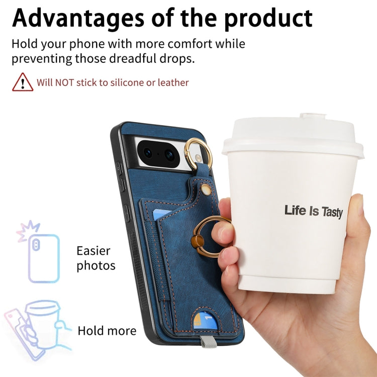 For Google Pixel 8 Retro Skin-feel Ring Card Bag Phone Case with Hang Loop(Blue)